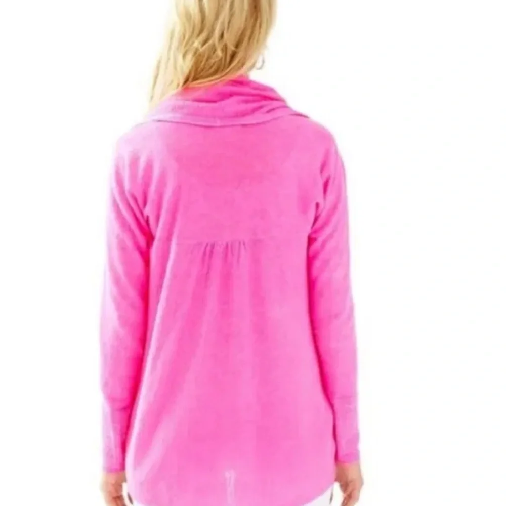Lilly Pulitzer 100% Linen Holden Cardigan XXSKir Royal Pink Neon Drape Collar